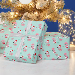 Papier Cadeau Flamants roses de Noël à Santa Hats sur Vert