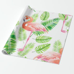 Papier Cadeau Flamants roses et feuilles tropicaux