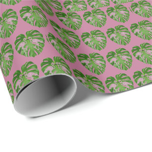 Papier Cadeau Flamants roses roses chauds Flamant rose Monstera