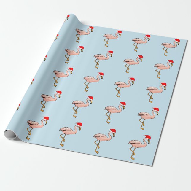 Papier Cadeau Flamants roses roses en Noël de casquettes du père (Déroulé)