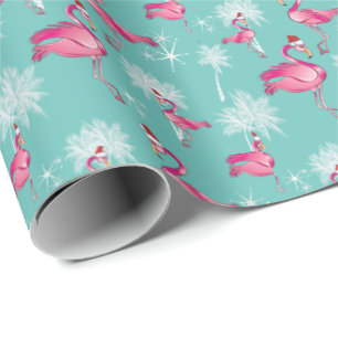 Papier Cadeau Flamants roses roses Noël aux palmiers blancs