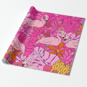Papier Cadeau Flamants roses sur un arrière - plan de feuilles t