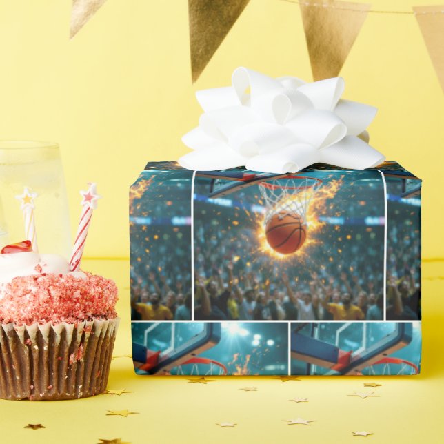 Papier Cadeau Flaming Basketball Shooting Into the Net (Fête d'anniversaire)