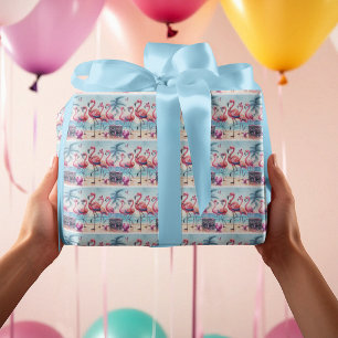 Papier Cadeau Flamingle Beach Anniversaire Bash