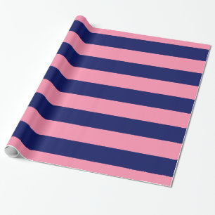 Papier Cadeau Flamingo Rose, Bleu Nuit XL Motif Rayures V