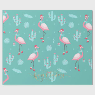 Papier Cadeau Flamingos Chapeau de Père Noël Cadeaux Flocons de