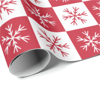Papier Cadeau Flamme de neige À damiers blanc rouge Noël