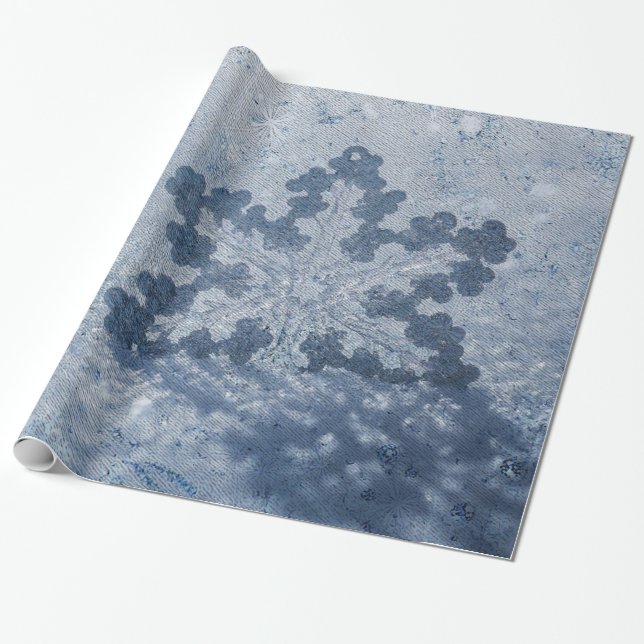 Papier Cadeau Flamme de neige bleu argenté (Déroulé)
