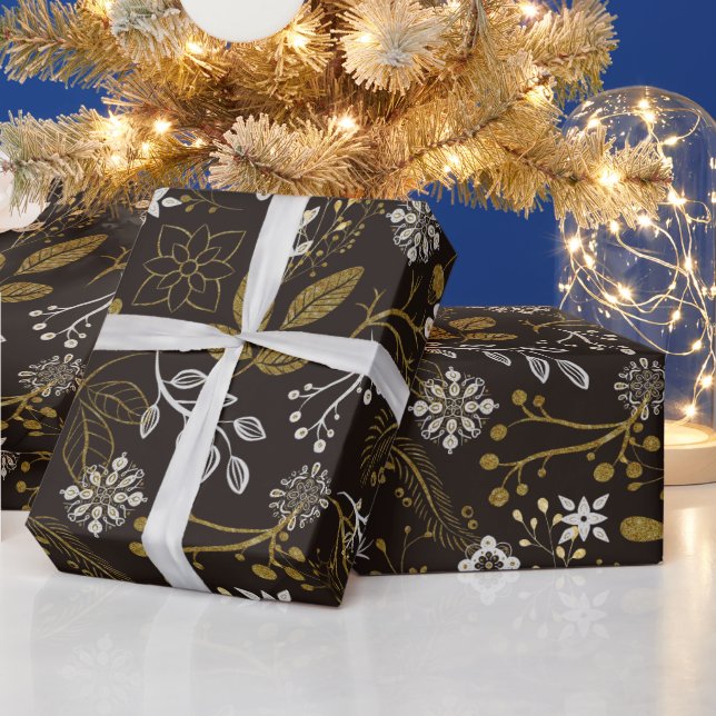 Papier Cadeau Flamme de neige botanique foncé (Vacances)