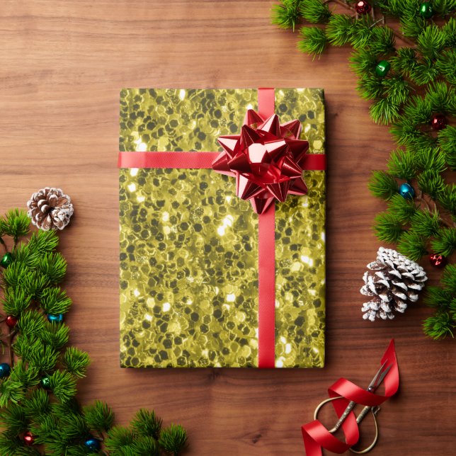 Papier Cadeau Flamme de parties scintillant jaune foncé (Cadeau de vacances)