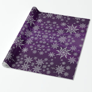 Papier Cadeau Flammes de neige argentées sur violet