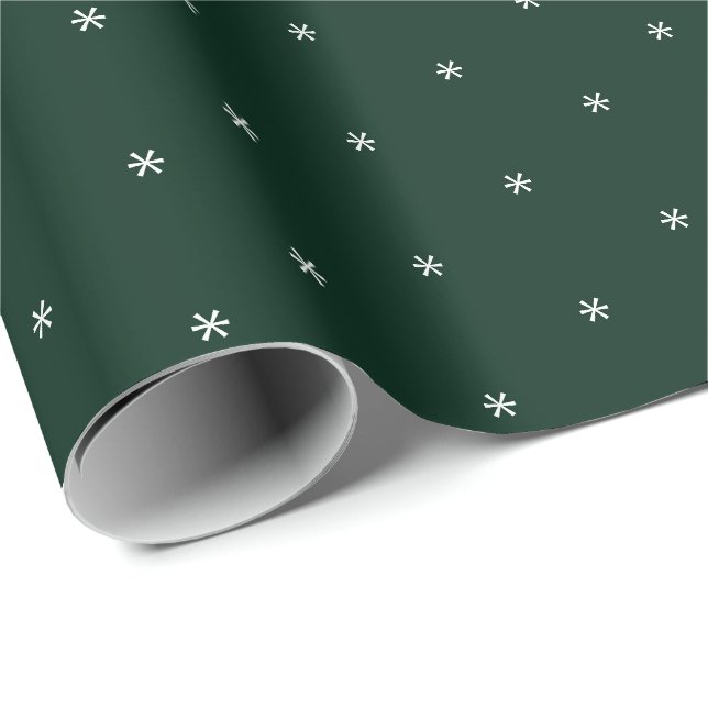 Papier Cadeau Flammes de neige blanc vert foncé (Coin rond)