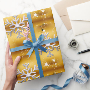 Papier Cadeau Flammes de neige blanches à Noël d'or