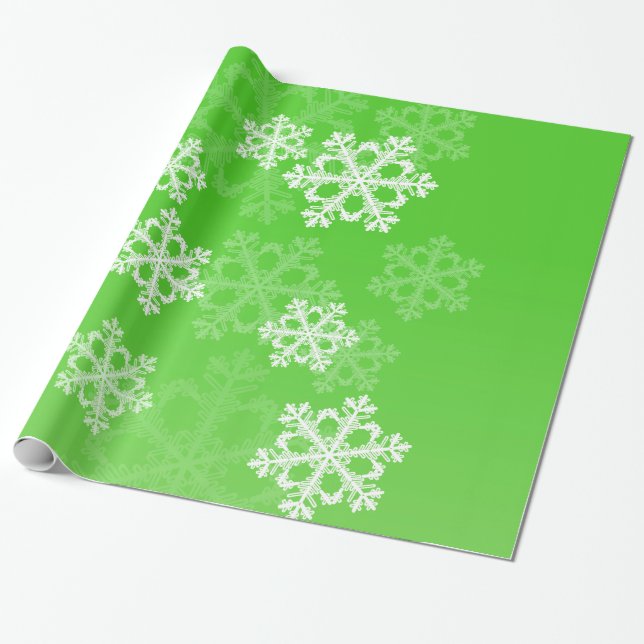 Papier Cadeau Flammes de neige blanches vertes Noël minimal (Déroulé)