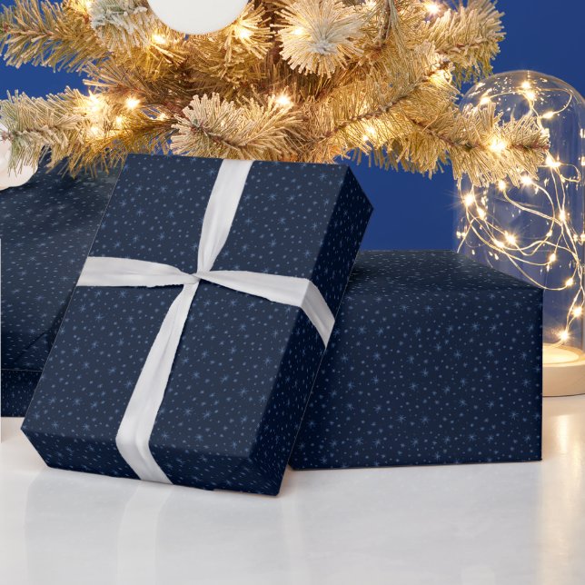 Papier Cadeau Flammes de neige bleu clair Noël bleu foncé (Vacances)