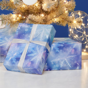Papier Cadeau Flammes de neige bleu violet hiver Noël