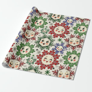 Papier Cadeau Flammes de neige de Noël rétro Whimsical