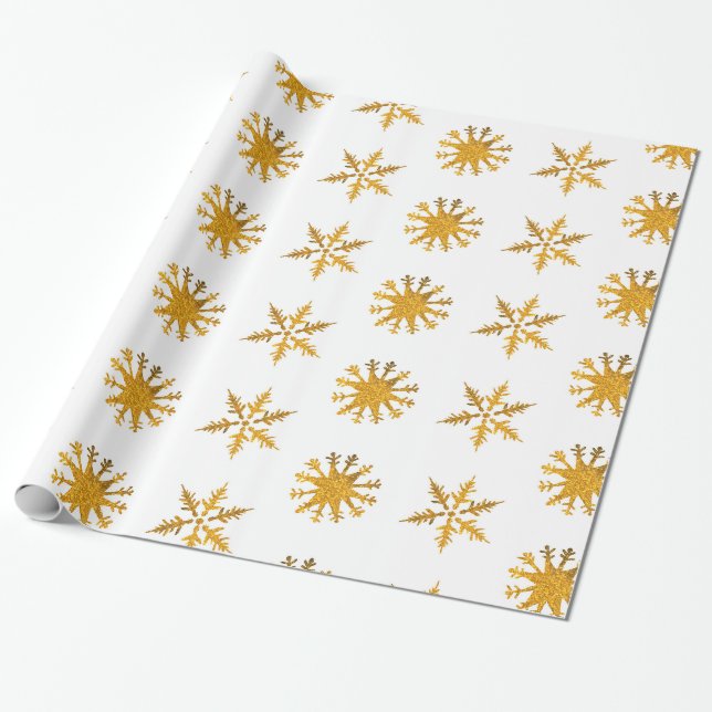 Papier Cadeau Flammes de neige dorées Papier à écrêter (Déroulé)