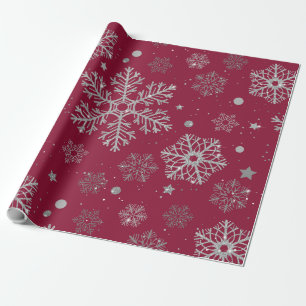 Papier Cadeau Flammes de neige en argent sur rouge foncé