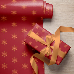 Papier Cadeau Flammes de neige en or d'élégance simple Noël roug