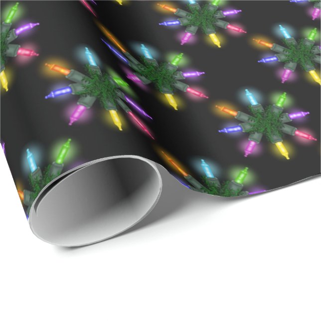 Papier Cadeau Flammes de neige légères de Noël en noir (Coin rond)