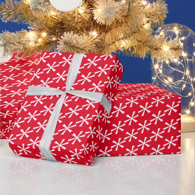 Papier Cadeau Flammes de neige modernes rouge blanc étoiles Noël (Vacances)