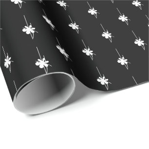 Papier Cadeau Flammes de neige noires et blanches de Noël cadeau