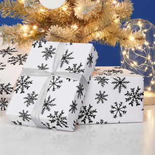 Papier Cadeau Flammes de neige noires illustration motif de noël