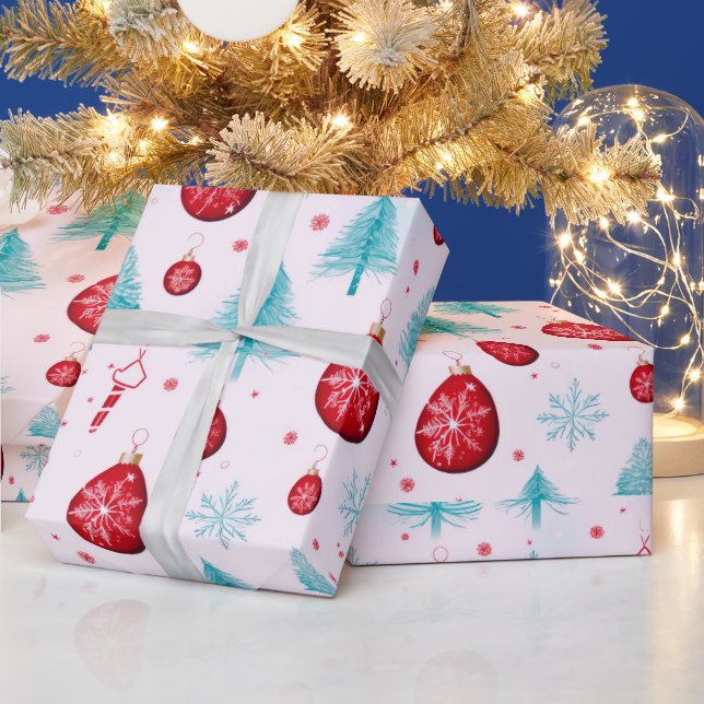 Papier Cadeau Flammes de neige Reindeer Ornements Noël blanc (Vacances)