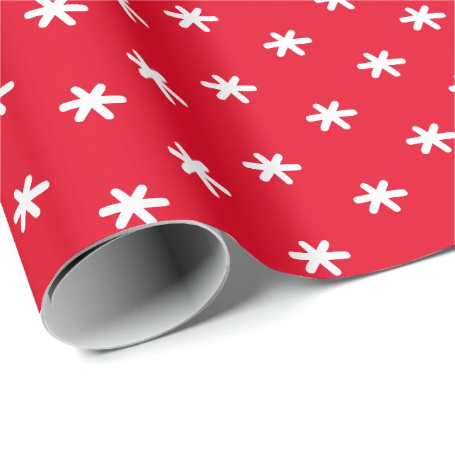 Papier Cadeau Flammes de neige rouge simple cadeau vacances hive (Coin rond)