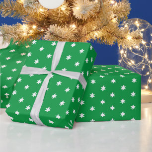 Papier Cadeau Flammes de neige vertes et blanches de Noël étoi