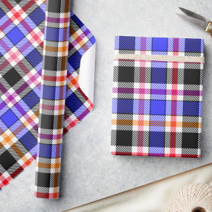 Papier Cadeau Flanelle à carreaux tartan bleu noir multicolore