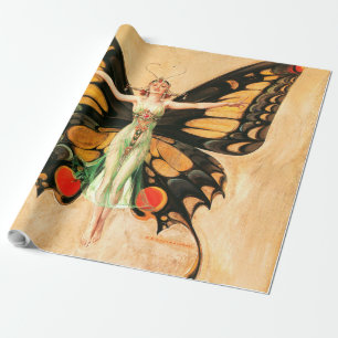 Papier Cadeau Flapper Butterfly Flying Woman Illustration