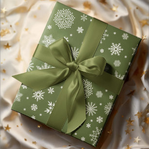 Papier Cadeau Flèche de neige blanche hiver Olive Green