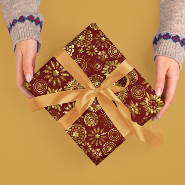 Papier Cadeau Flèches Abstraites de Noël Rouge Et Or 2 (Créateur téléchargé)