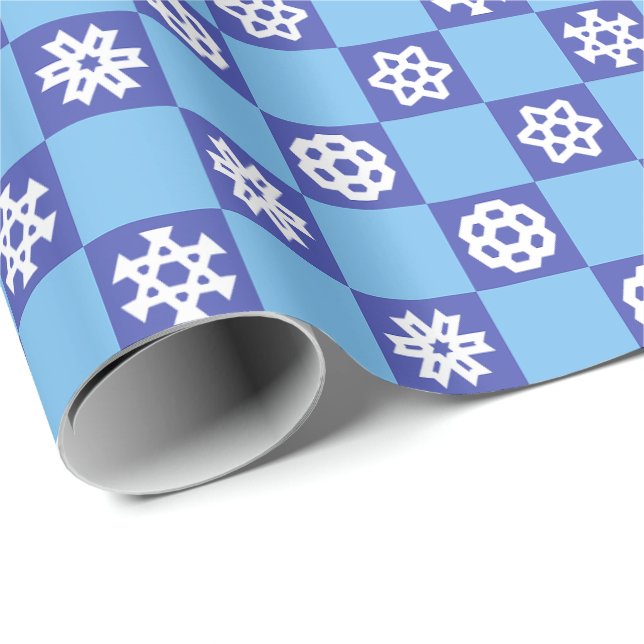 Papier Cadeau Flèches blanches sur grille bleue (Coin rond)