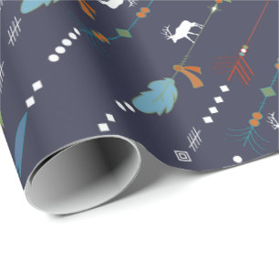Papier Cadeau Flèches bohème plumes Motif orignal