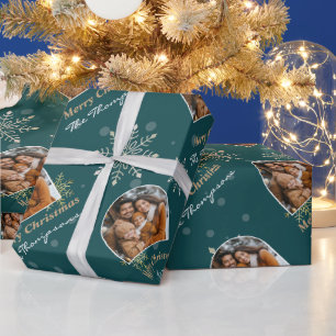 Papier Cadeau Flèches de neige d'hiver moderne Photo Noël Turquo
