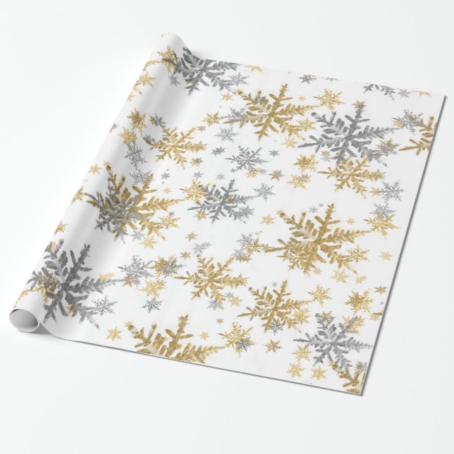 Papier Cadeau Flèches de neige en argent et en or (Déroulé)