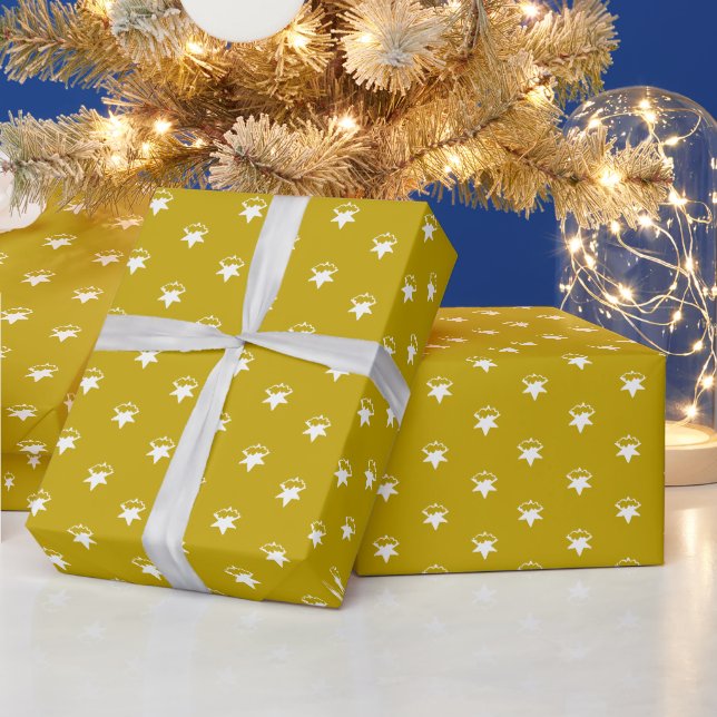 Papier Cadeau Flèches de neige jaunes moutarde modernes (Vacances)
