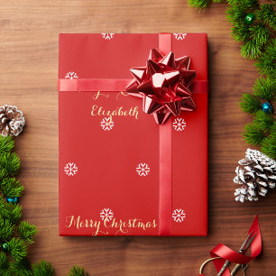 Papier Cadeau Flèches de neige personnalisées Noël Rouge Faux Go