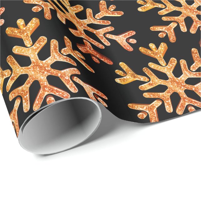 Papier Cadeau Flèches de Noël modernes en noir et orange (Coin rond)