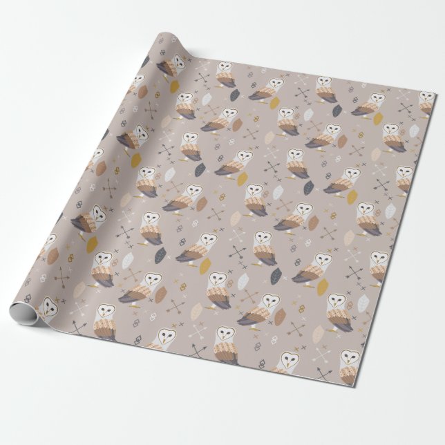 Papier Cadeau Flèches et plumes de hiboux de grange (Déroulé)
