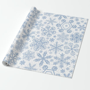 Papier Cadeau Fléchettes de neige grises sur blanc