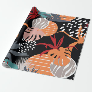 Papier Cadeau Fleur Abstraite et feuilles tropicaux dessinent co