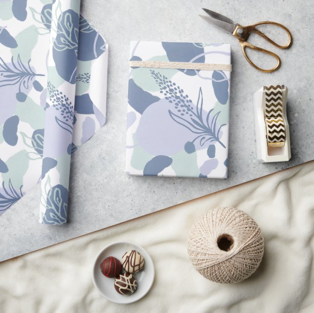 Papier Cadeau Fleur Artsy Abstrait | Lilac Periwinkle Sage Mint (Artisanat)