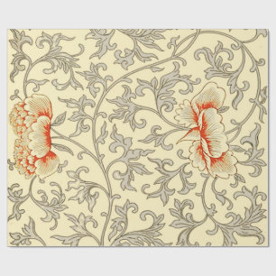 Papier Cadeau Fleur botanique florale grise rose vintage
