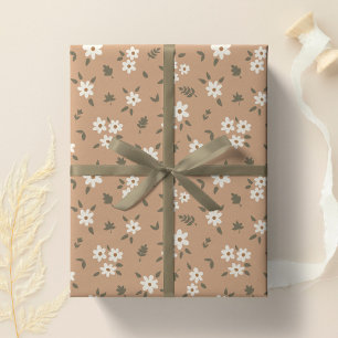Papier Cadeau Fleur Cottagecore Boho Fleur Sauvage Tan Brun