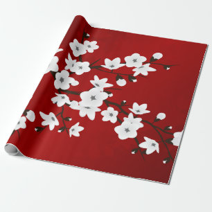 Papier Cadeau Fleur de cerisier rouge et blanc