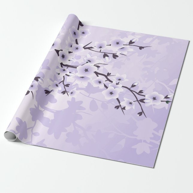 Papier Cadeau Fleur de cerisier uniquement violet (Déroulé)